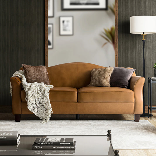 Sandra 81.5" Classic Genuine Leather Sofa with Solid Wood Legs by