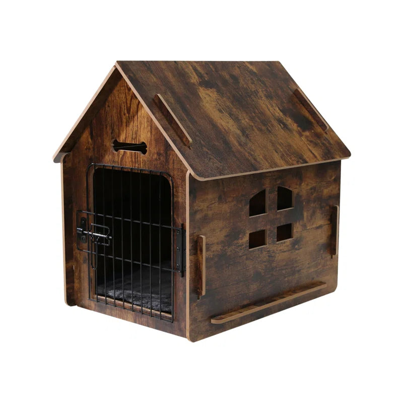 Byrn Wooden Pet House Indoor W/ Roof Dog House W/ Removable Mat and Lockable Door for Small Dog Cat