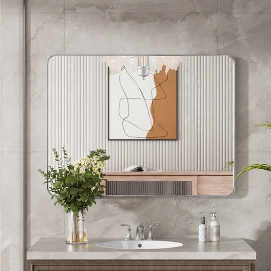 Modern Rounded Rectangle Metal Frame Wall Mirror