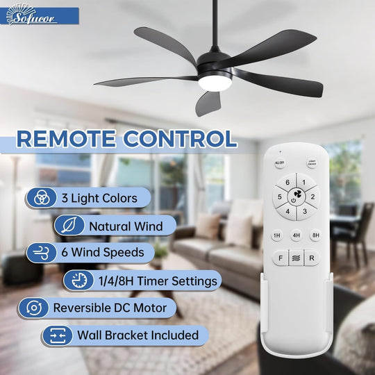 Sofucor 45/52 Inch Ceiling Fan with Remote & Lights Quiet DC Motor 5 Blade High CFM Modern Fan