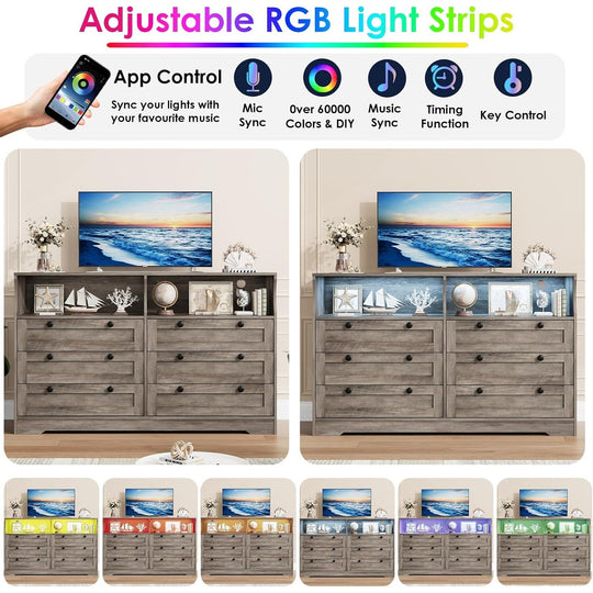 55" Black 6-Drawer Wood Dresser, Modern Storage Organizer for Bedroom, Living Room, Closet & Entryway