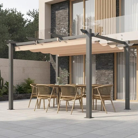 10' X 13' Outdoor Pergola with Retractable Canopy, Heavy-Duty Metal Frame and Adjustable Patio Shade Roof