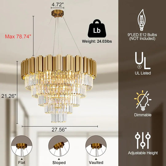 Large Crystal Chandelier - 35.4"Modern 6-Tier 17-Light Chrome Ceiling Light, Luxury K9 Crystal