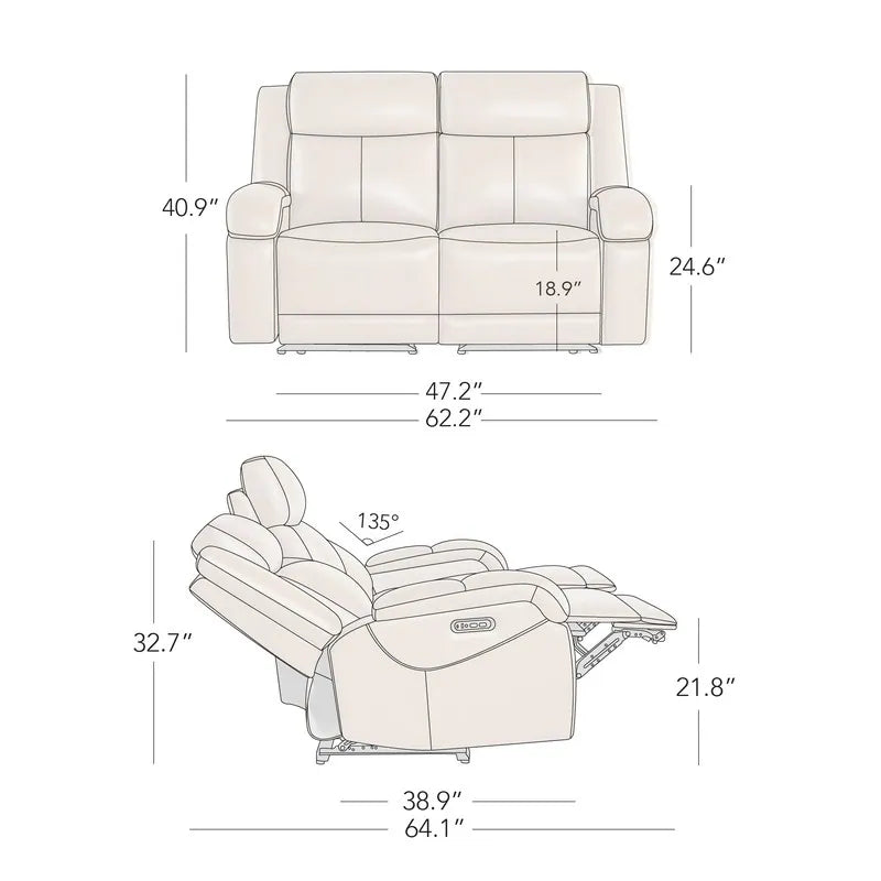 Hadlee Genuine Leather Reclining Sofa with Multi-Function Console.