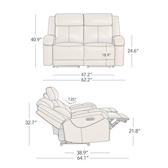 Hadlee Genuine Leather Reclining Sofa with Multi-Function Console.