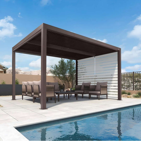 Bronze Louvered Pergola with Adjustable Roof for Deck Backyard Garden Hardtop Gazebo