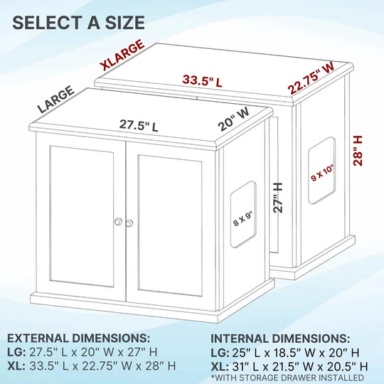 The Refined Litter Box - Wood Cat Litter Box Enclosure Cabinet with Drawer, Cottage Style