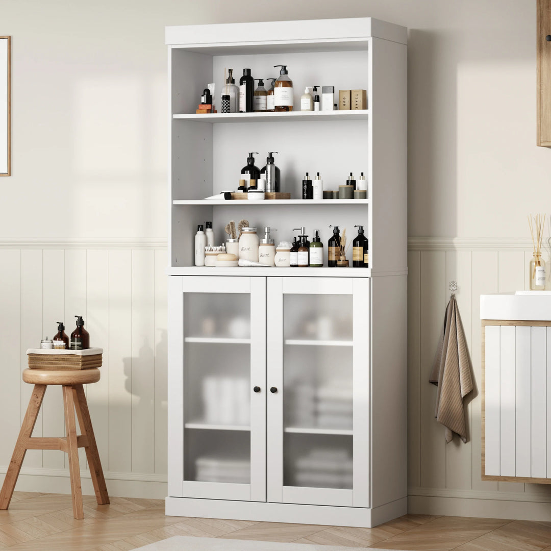 100% Solid Wood Bathroom & Laundry Storage Cabinet, Raised Panel Doors, Adjustable Shelves, 32" Wide, 71.5" Tall