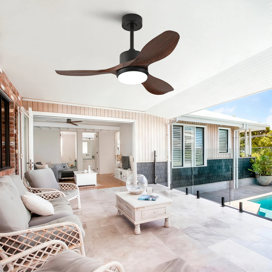 Sofucor 42"/48"/ 52"/60"Noiseless Walnut Wood Ceiling Fan with Remote Control, Integrated Light Optional
