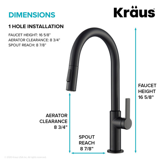 2-Function 1-Handle 1-Hole Pulldown Sprayer Brass Kitchen Faucet