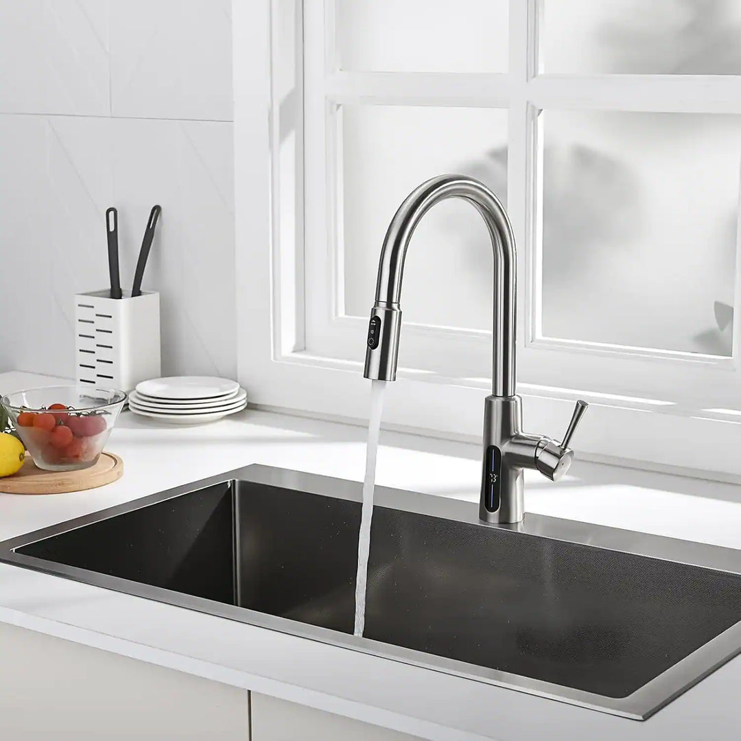 Pull-Down Kitchen Faucet with Temperature Display in Fahrenheit, 3 Water Outlet Modes, Faucet for Kitchen Sink, KF2501