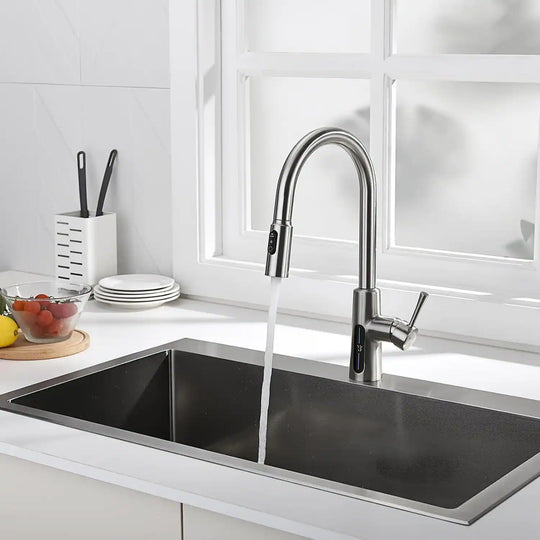Pull-Down Kitchen Faucet with Temperature Display in Fahrenheit, 3 Water Outlet Modes, Faucet for Kitchen Sink, KF2501