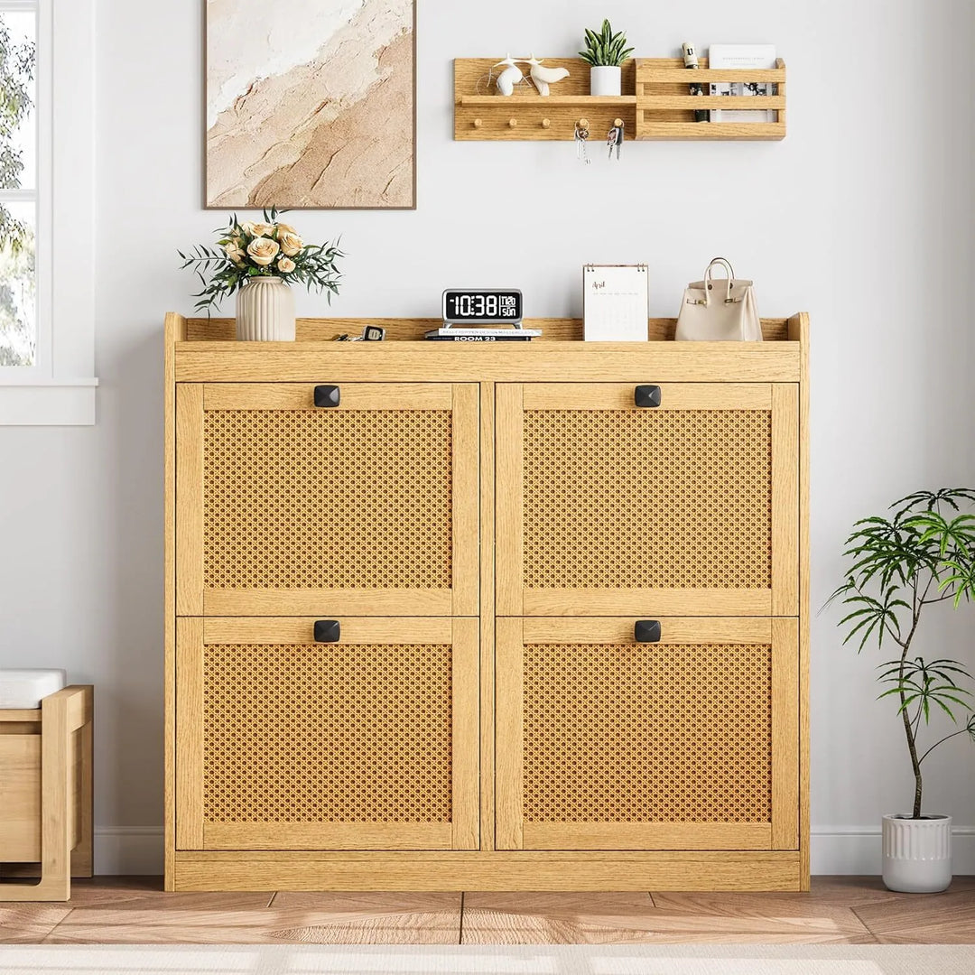 Freestanding Shoe Organizer Storage Cabinet with 4 Flip Drawers for Entryway, Hallway