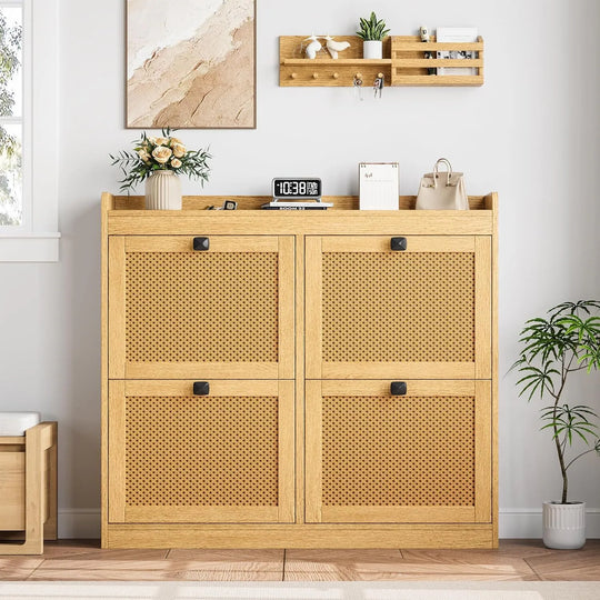 Freestanding Shoe Organizer Storage Cabinet with 4 Flip Drawers for Entryway, Hallway