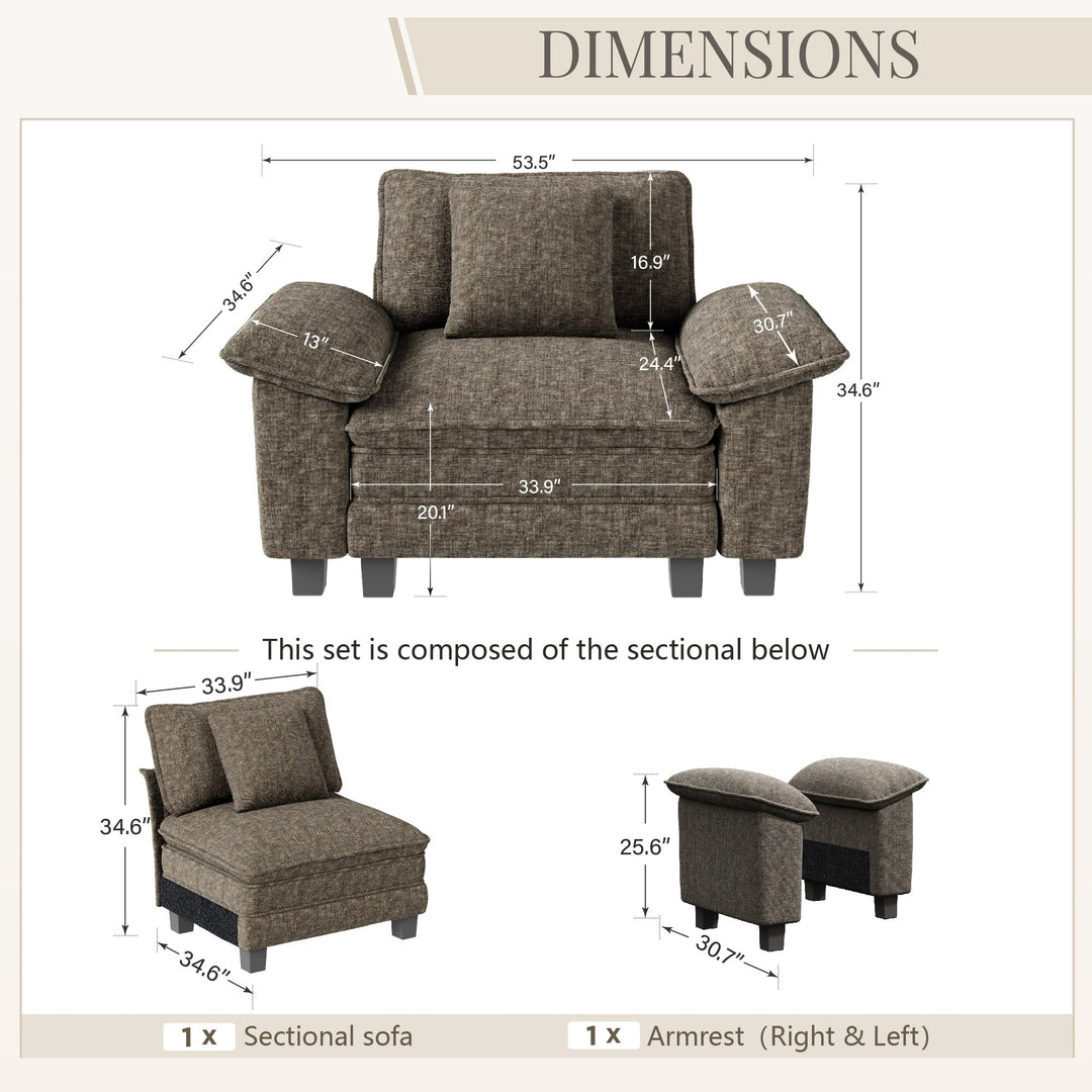 Cloud Modular Deep Seat Sofa, Chenille or Corduroy Sectional Couch with Removable Arms, 1–4 Seater