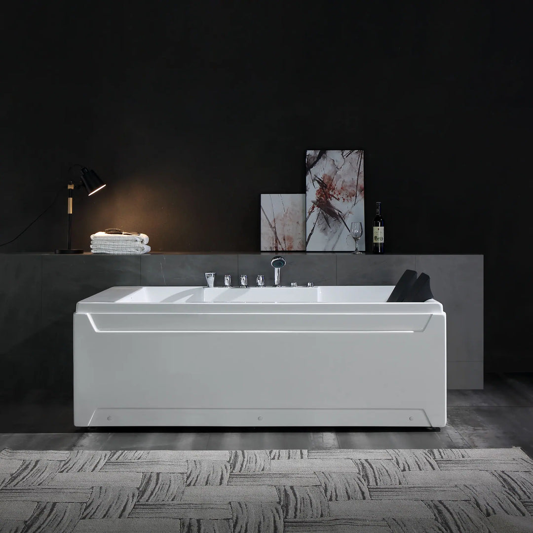 72" X 48" Acrylic Rectangle Whirlpool Bathtub - 10 Water Jets - Led Lights - Left Side Drain - 3-Side Alcove Install