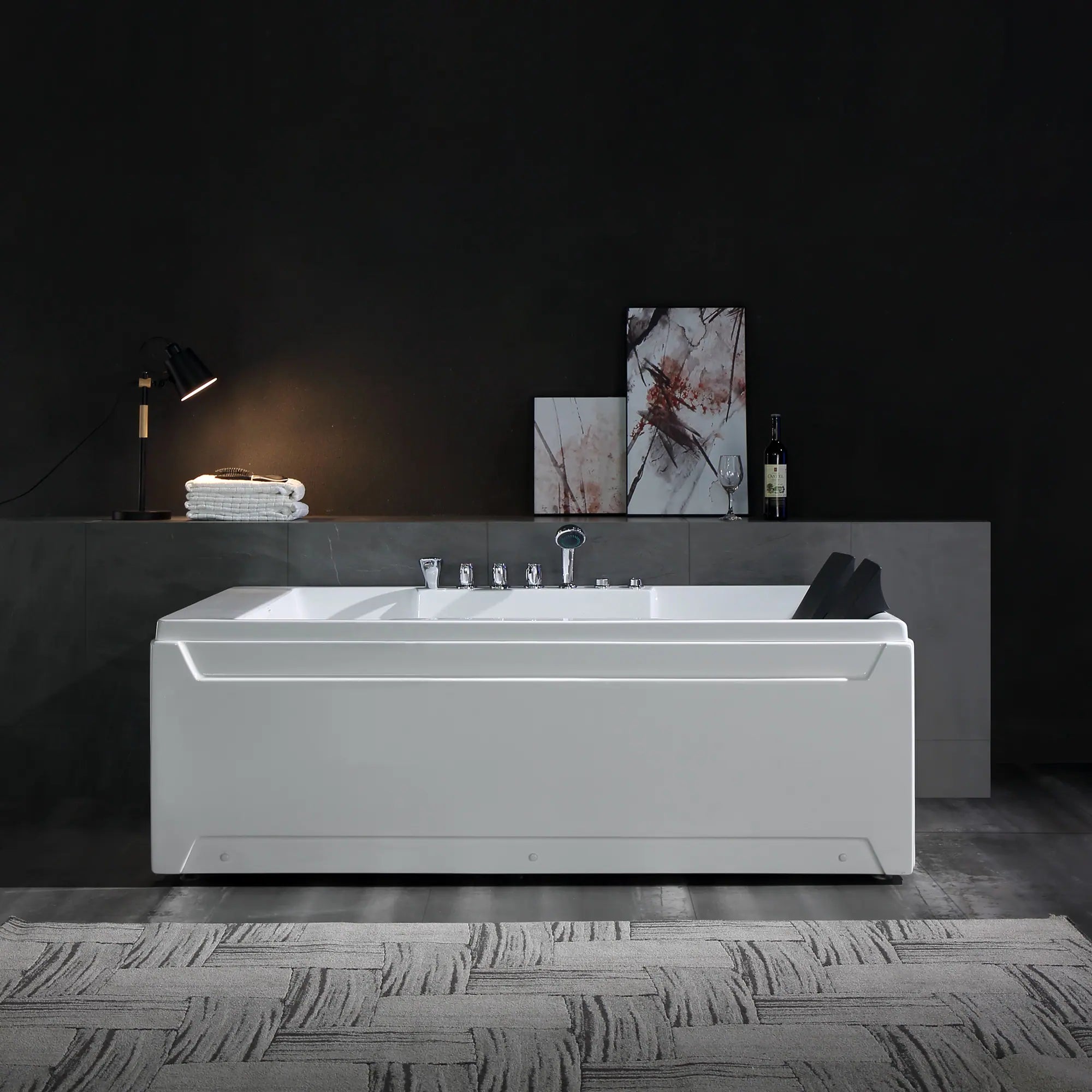 72" X 48" Acrylic Rectangle Whirlpool Bathtub - 10 Water Jets - Led Lights - Left Side Drain - 3-Side Alcove Install