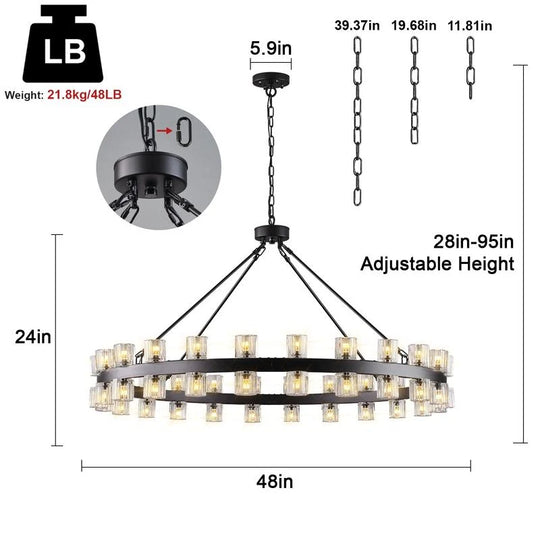 Wagon Wheel Chandelier with Crystal Shade