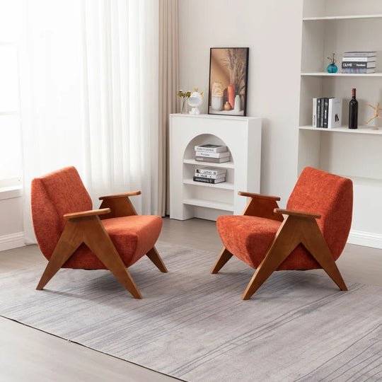 Upholstered Armchair with Wooden Legs (Set of 2)