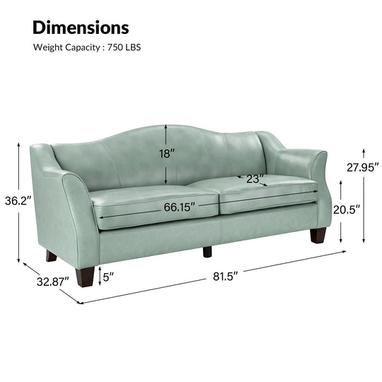Sandra 81.5" Classic Genuine Leather Sofa with Solid Wood Legs by