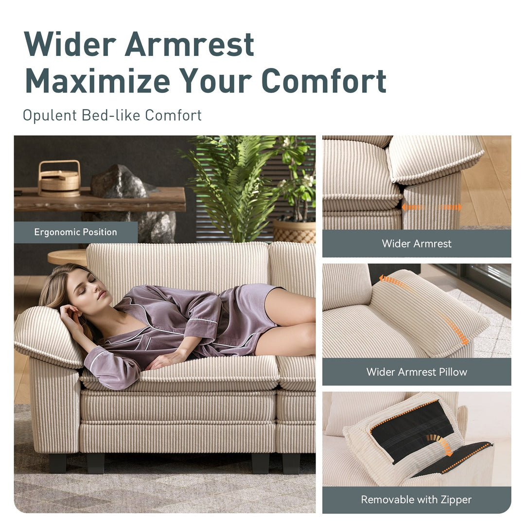 Cloud Modular Deep Seat Sofa, Chenille or Corduroy Sectional Couch with Removable Arms, 1–4 Seater