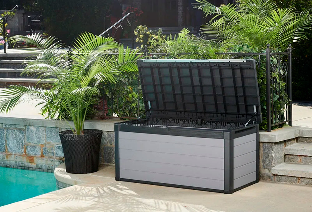 Premier 150 Gallon Durable Resin Outdoor Storage and Organization Deck Box Ideal for Garden Patio Furniture and Supplies, Grey