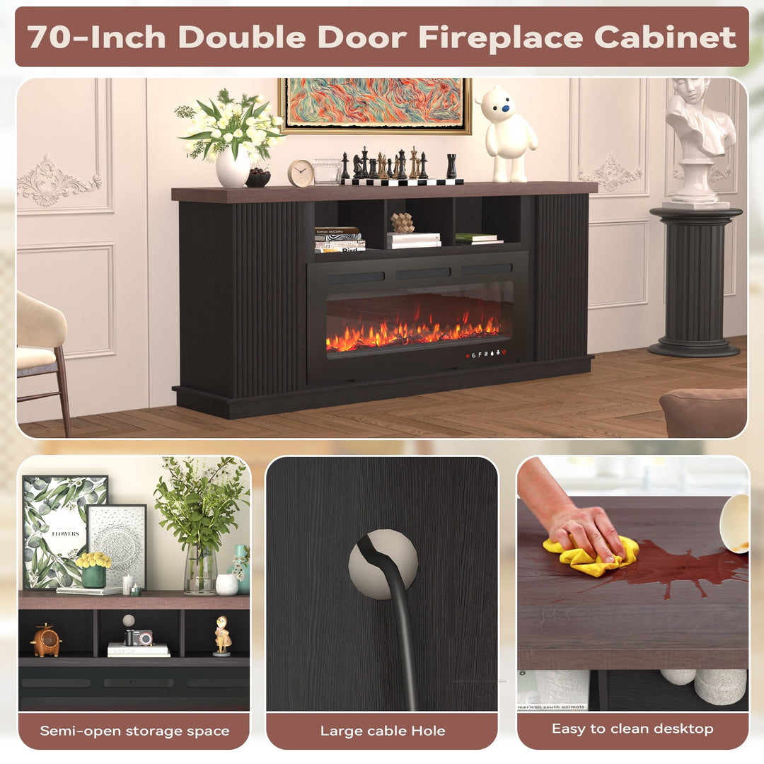 70" TV Stand with Electric Fireplace Heater, Media Entertainment Center Console for Tvs up to 80" with Storage Cabinet
