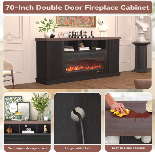 70" TV Stand with Electric Fireplace Heater, Media Entertainment Center Console for Tvs up to 80" with Storage Cabinet