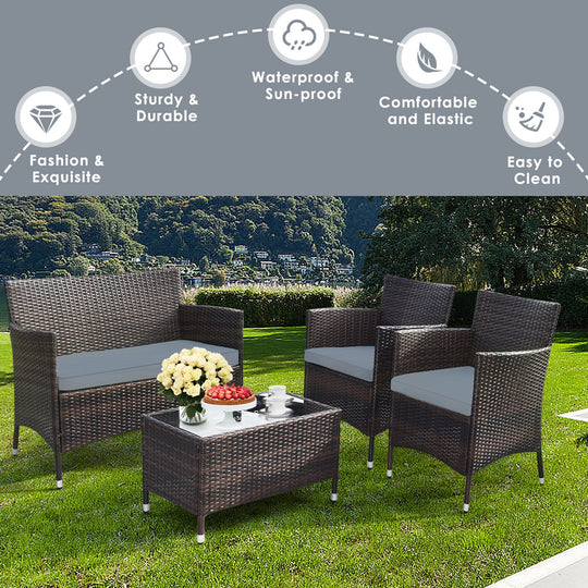 8PCS Patio Rattan Conversation Furniture Set Outdoor W/ Gray - See Details