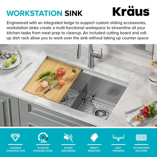 Kore Workstation Undermount Stainless Steel Kitchen Sink