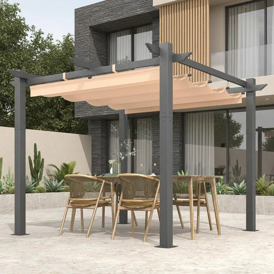 10' X 13' Outdoor Pergola with Retractable Canopy, Heavy-Duty Metal Frame and Adjustable Patio Shade Roof