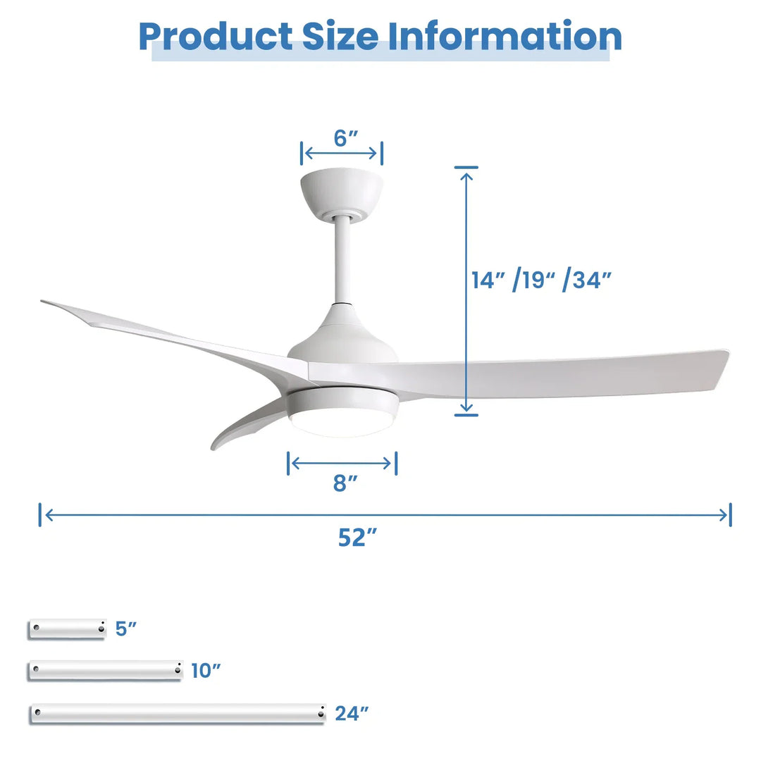 Sofucor 52/60 Inch Ceiling Fan with Integrated LED Light and Remote Control Quiet DC Motor