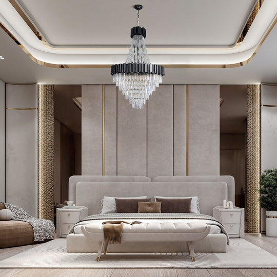 Large Crystal Chandelier - 35.4"Modern 6-Tier 17-Light Chrome Ceiling Light, Luxury K9 Crystal