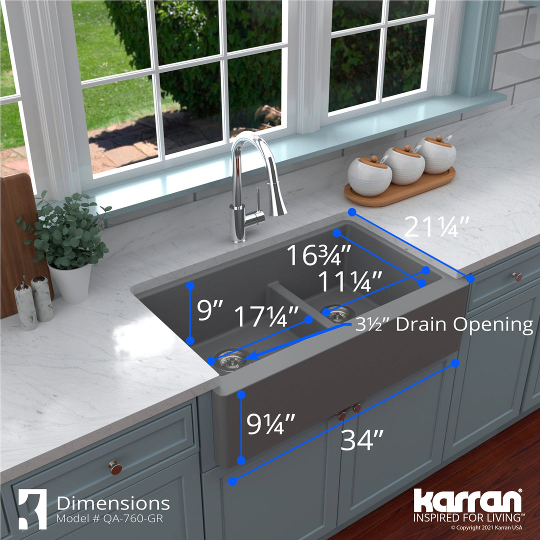 Farmhouse/Apron-Front Quartz Double Bowl Kitchen Sink