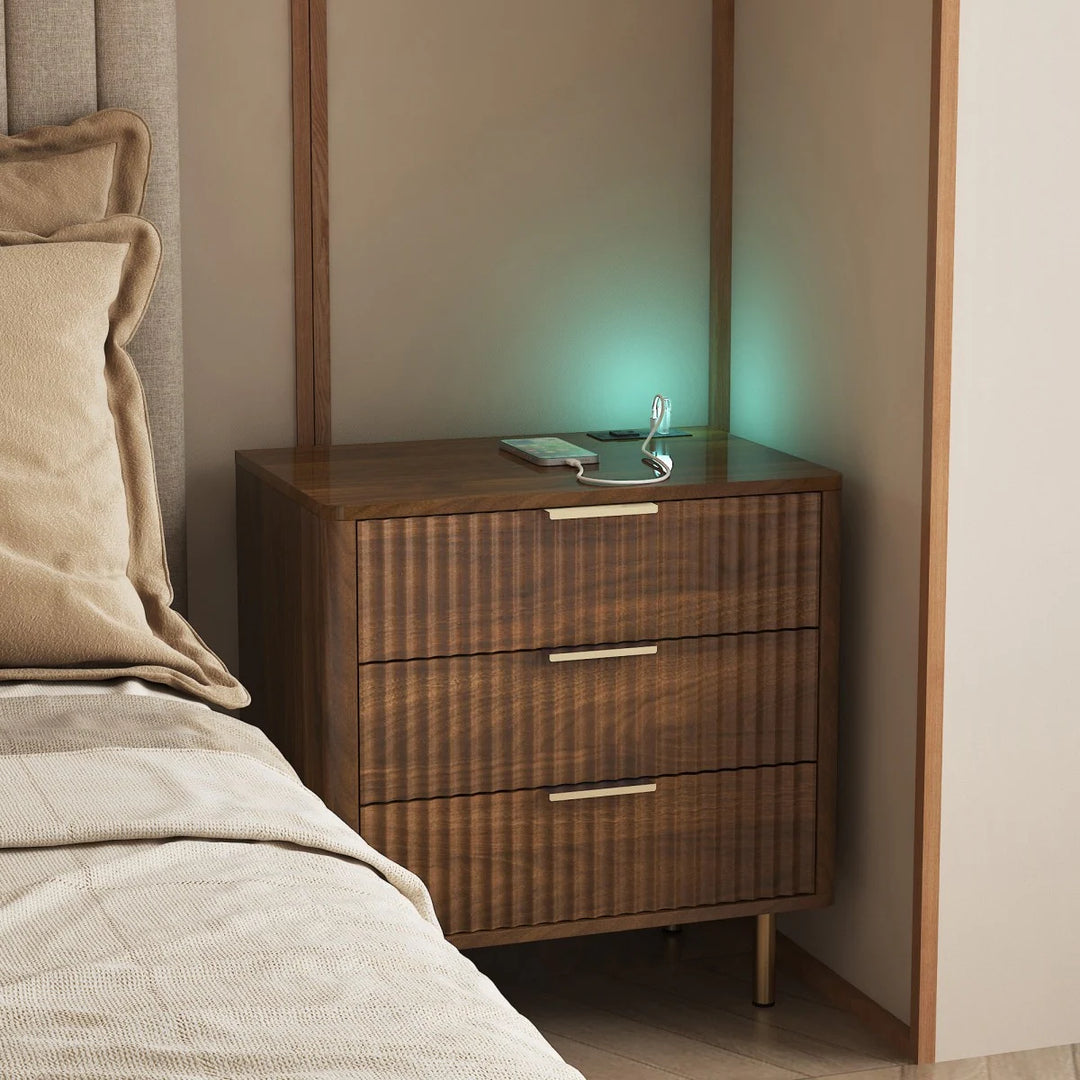 22.83" Modern Nightstand with Night Light and Charging Station