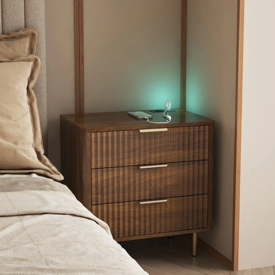 22.83" Modern Nightstand with Night Light and Charging Station