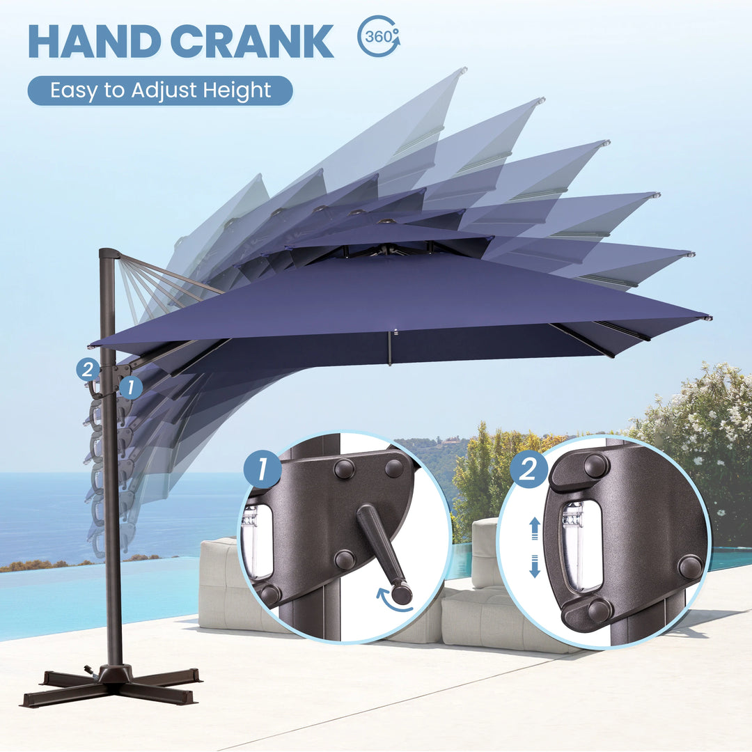 11 X 11 FT Outdoor Square Patio Cantilever Offset Umbrella with Crank and 360 Degrees Rotation
