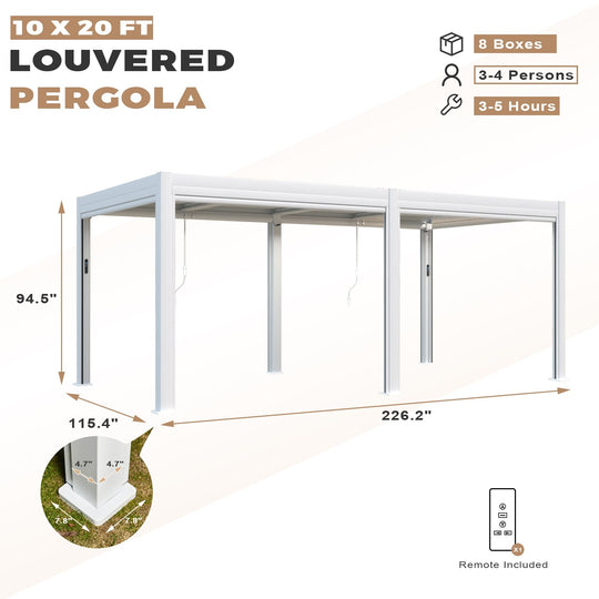 Outdoor Louvered Pergola Gazebo with Adjustable Aluminum Rainproof Roof and Pull-Down Screen