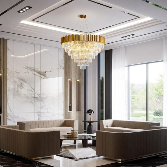 Large Crystal Chandelier - 35.4"Modern 6-Tier 17-Light Chrome Ceiling Light, Luxury K9 Crystal