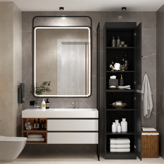 100% Solid Wood Bathroom Storage Cabinet, Adjustable Shelves, 16.5" Wide, 35.75" Tall