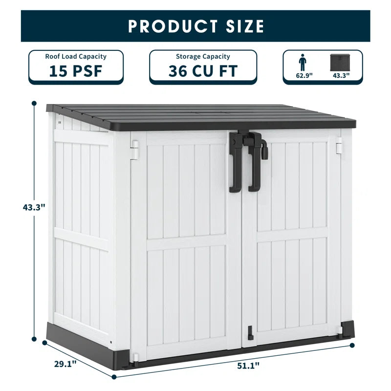 51.1''W Outdoor Resin Horizontal Storage Shed-280 Gallon