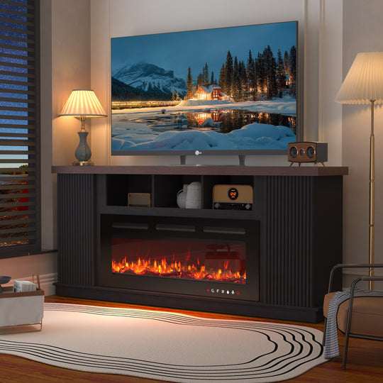70" TV Stand with Electric Fireplace Heater, Media Entertainment Center Console for Tvs up to 80" with Storage Cabinet