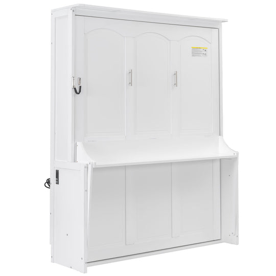 Queen Size Murphy Bed with Fold-Down Desk, Dual LED Lights & Built-In USB Power Station