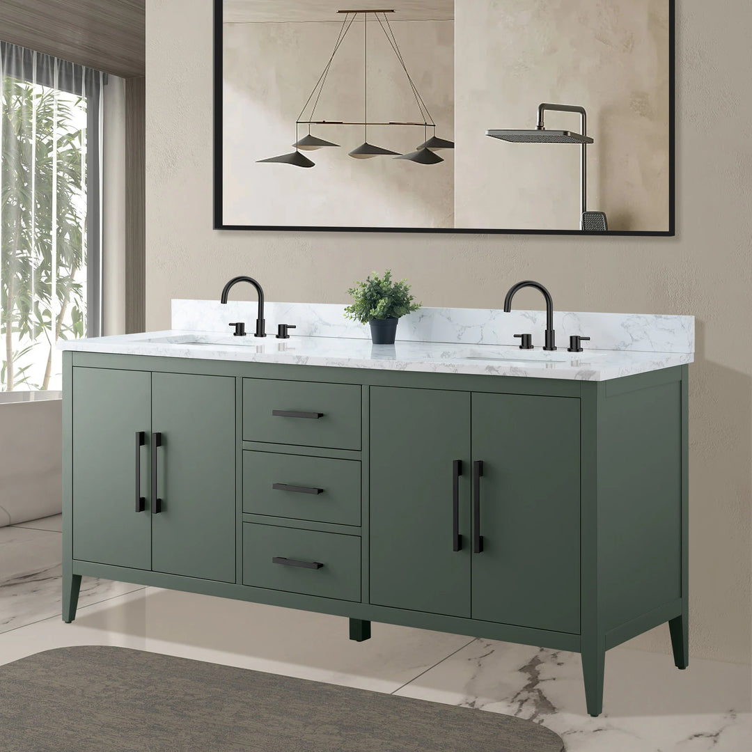 72" Double Sink Bathroom Vanity Cabinet with Engineered Marble Top