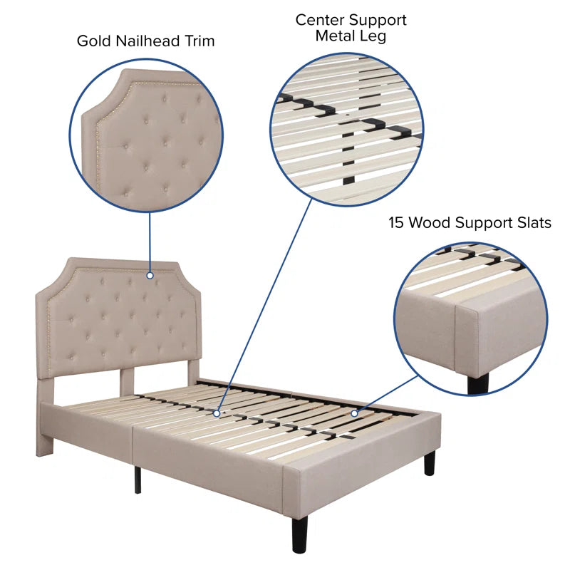 Aluino Arched Button Tufted Upholstered Platform Bed Frame - No Box Spring Required