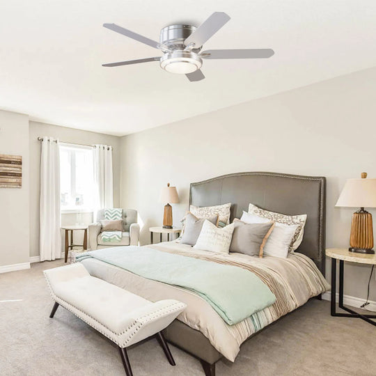 Vaczon 52" Brushed Nickel 5-Blade Modern Flush Mount Smart Ceiling Fan with Light and App