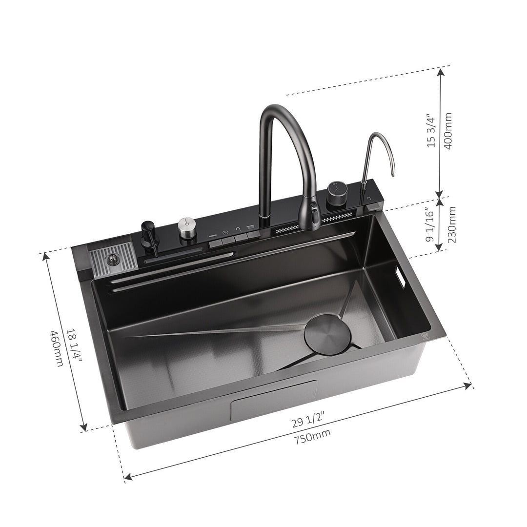 304 Stainless Steel Waterfall Kitchen Sink Set with Pull-Down Faucet KS2206 (Series)