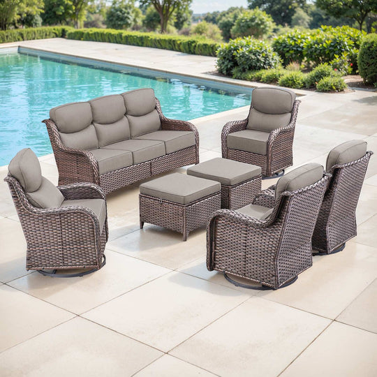 7-Piece Patio Furniture Set with Swivel Glider Chairs, 6-Inch Ultra-Plush Cushions & Water-Resistant Olefin Fabric