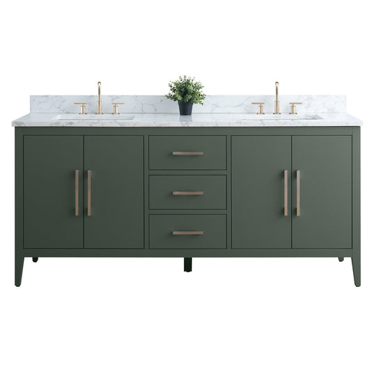 72" Double Sink Bathroom Vanity Cabinet with Engineered Marble Top