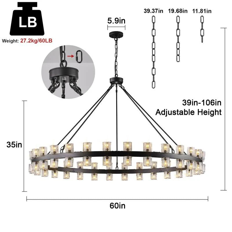 Wagon Wheel Chandelier with Crystal Shade